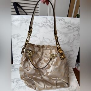 Coach Tan and Gold Shoulder Bag